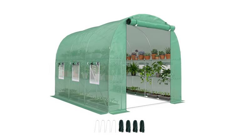 Outsunny Mesh Garden Polytunnel Greenhouse with Roll Up Door - Green