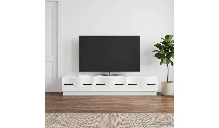 Walplus Engineered Wood TV Cabinet with Drawers - White - 147 x 34.5 x 27 cm