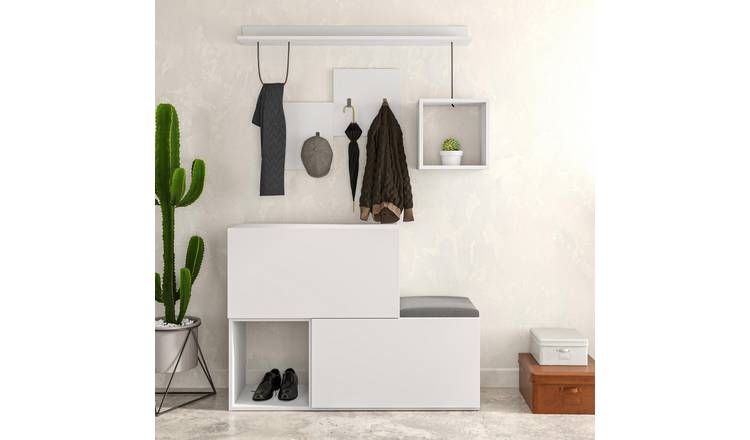 Decortie Holdon Particleboard Wall Coat Rack with Shelf - White