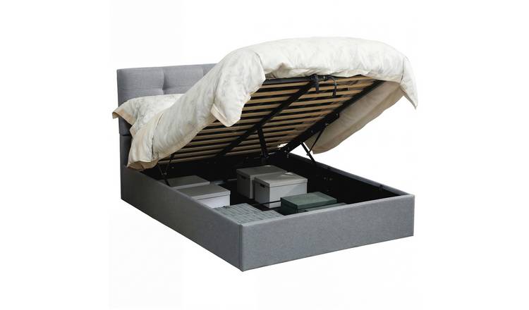 HOMCOM 4ft6 Double Ottoman Bed Frame with Gas Lift and Tufted Headboard - Grey