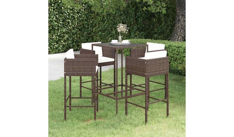 Walplus 5 Piece Poly Rattan Garden Bar Set - Brown - 70 x 70 x 110 cm