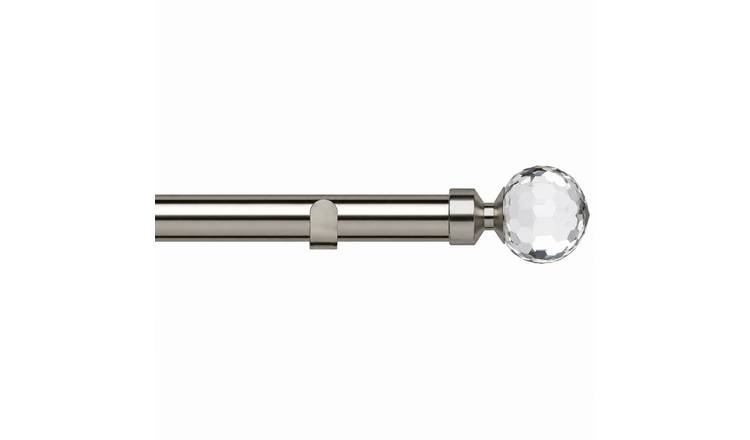 New Edge Blinds 28mm Satin Silver Crystal Fixed Eyelet Curtain Pole - 340cm