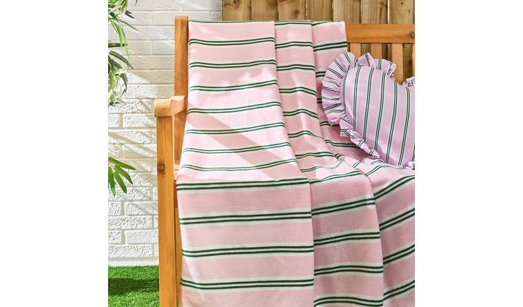OHS Stripe Polar Fleece Blanket Throw 120 x 150cm - Pink/Green