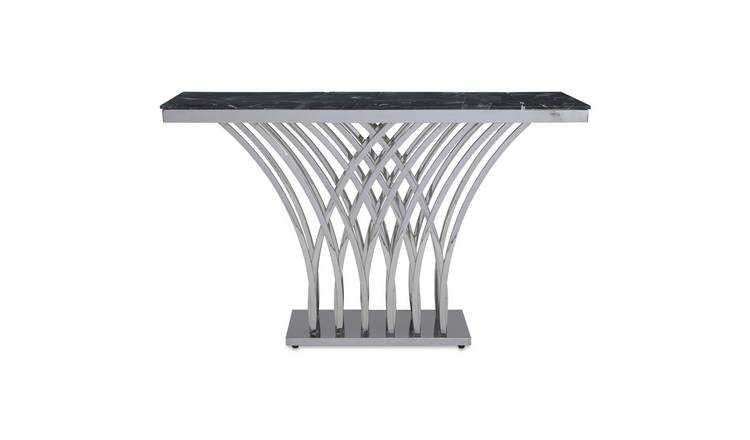Orsina Arenza Marble Top Console Table – Black and Silver