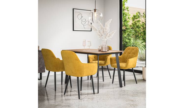 Furniture Online Haydon Anika Oak Effect Dining Table & 6 Mustard Chairs
