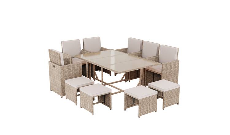 Garden Vida Cuba 10 Seater Rattan Dining Set with Cushions - Natural