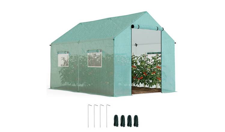 Outsunny Walkin Polytunnel Greenhouse with Roll up Door – Green