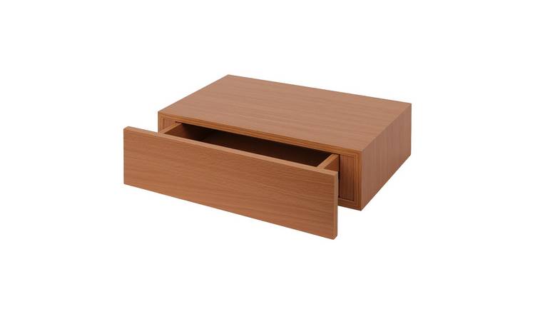 Harbour Housewares Wooden Floating Shelf with Drawer - Walnut