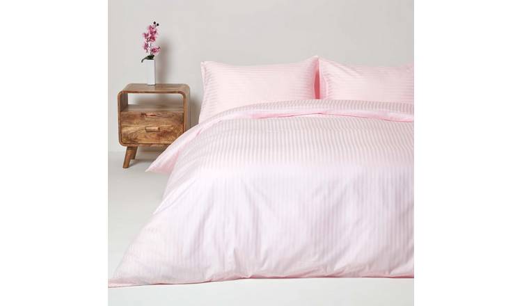 Homescapes Egyptian Cotton Pink Satin Stripe Bedding Set - Single