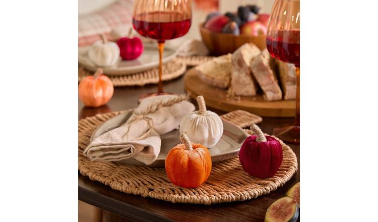 OHS 6 Pack Autumnal Decorative Velvet Pumpkins - Multi