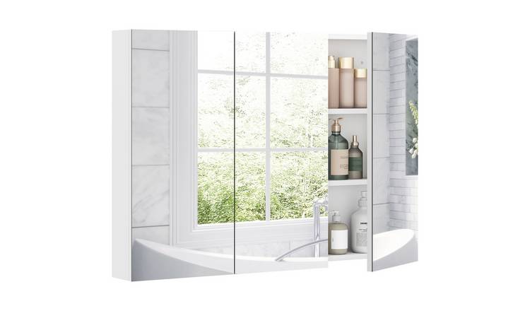 HOMCOM Wall Mounted Bathroom Mirror Cabinet with 3 Door - White