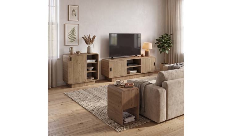 Decortie Rovel Natural Oak Sideboard TV Unit and Side Table Set