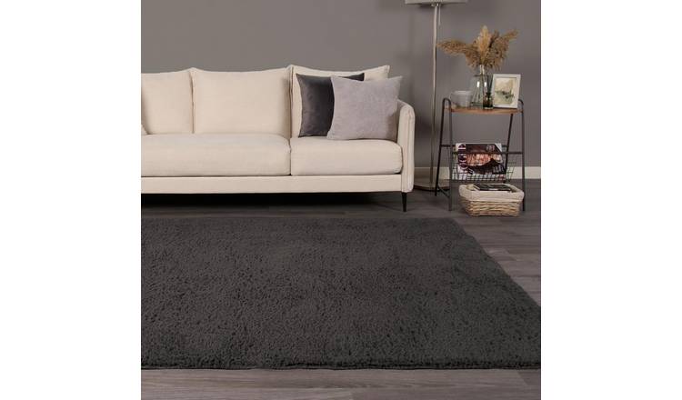 OHS Cosy Teddy Non-Slip Rug - 120 x 170cm - Charcoal
