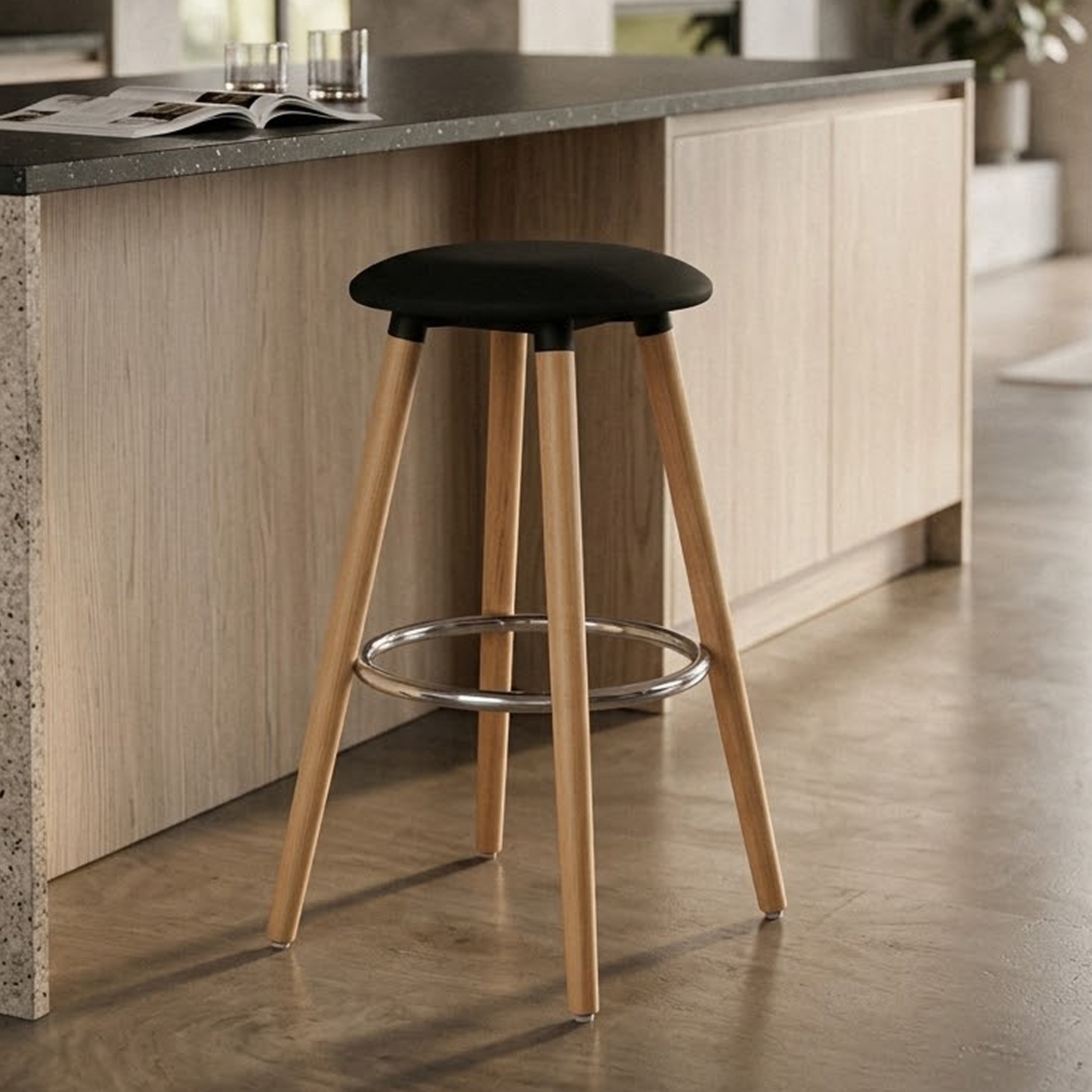 Orsina Stockholm Fabric Bar Stool – Black & Natural - Image 2
