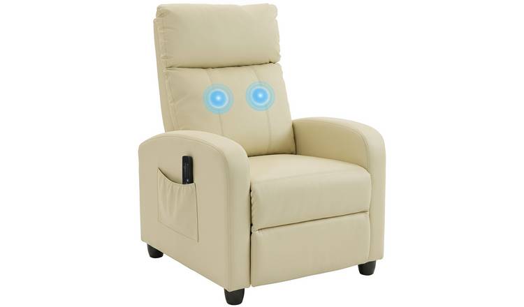 HOMCOM Massage Faux Leather Push Back Reclining Chair - Cream White