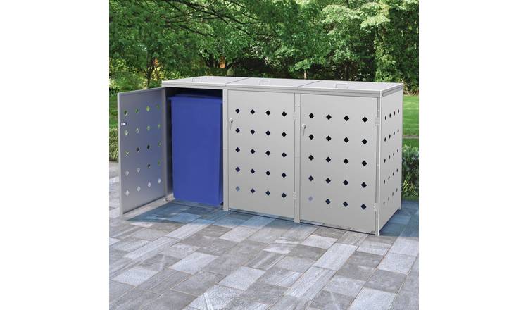 Walplus Triple 240 L Wheelie Bin Store - Silver - 207 x 77.5 x 115 cm
