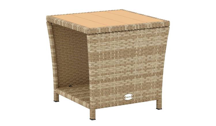 Outsunny 2 Tier PE Rattan UV Resistant Garden Side Table - Khaki