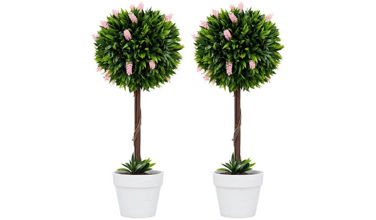 HOMCOM Set of 2 Artificial Ball Trees with Lavender Flowers - Pink