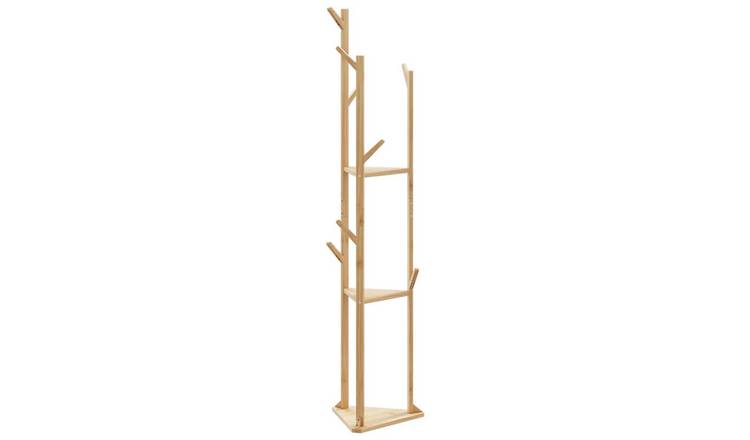Walplus Bamboo Coat Stand with Hooks and Shelves - 39 x 33 x 166 cm