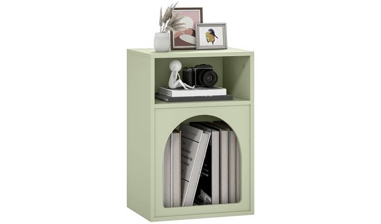 HOMCOM Arc Design Bedside Table with 2 Open Compartments - Light Green
