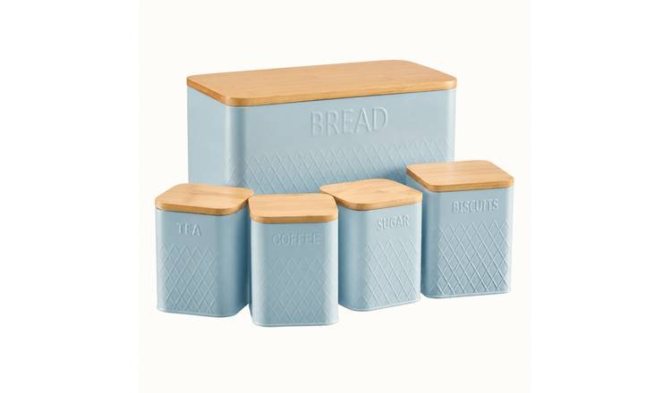 Cooks Professional 5 Piece Embossed Kitchen Storage Set with Bamboo Lids - Blue
