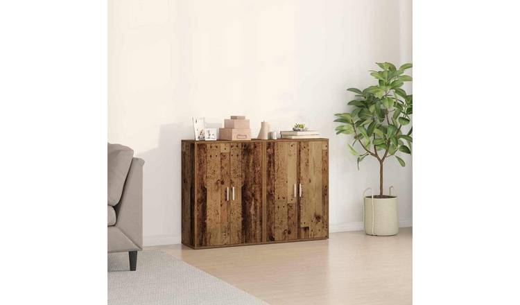 Walplus Pack of 2 Rectangular Sideboard - Old Wood - 60 x 31 x 84 cm