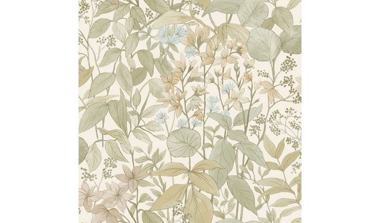 Grandeco Sketch Effect Glade Textured Wallpaper - Sage Green