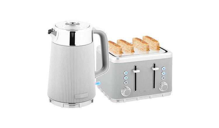 HOMCOM Stainless Steel Kettle and 4 Slice Toaster Set - Taupe