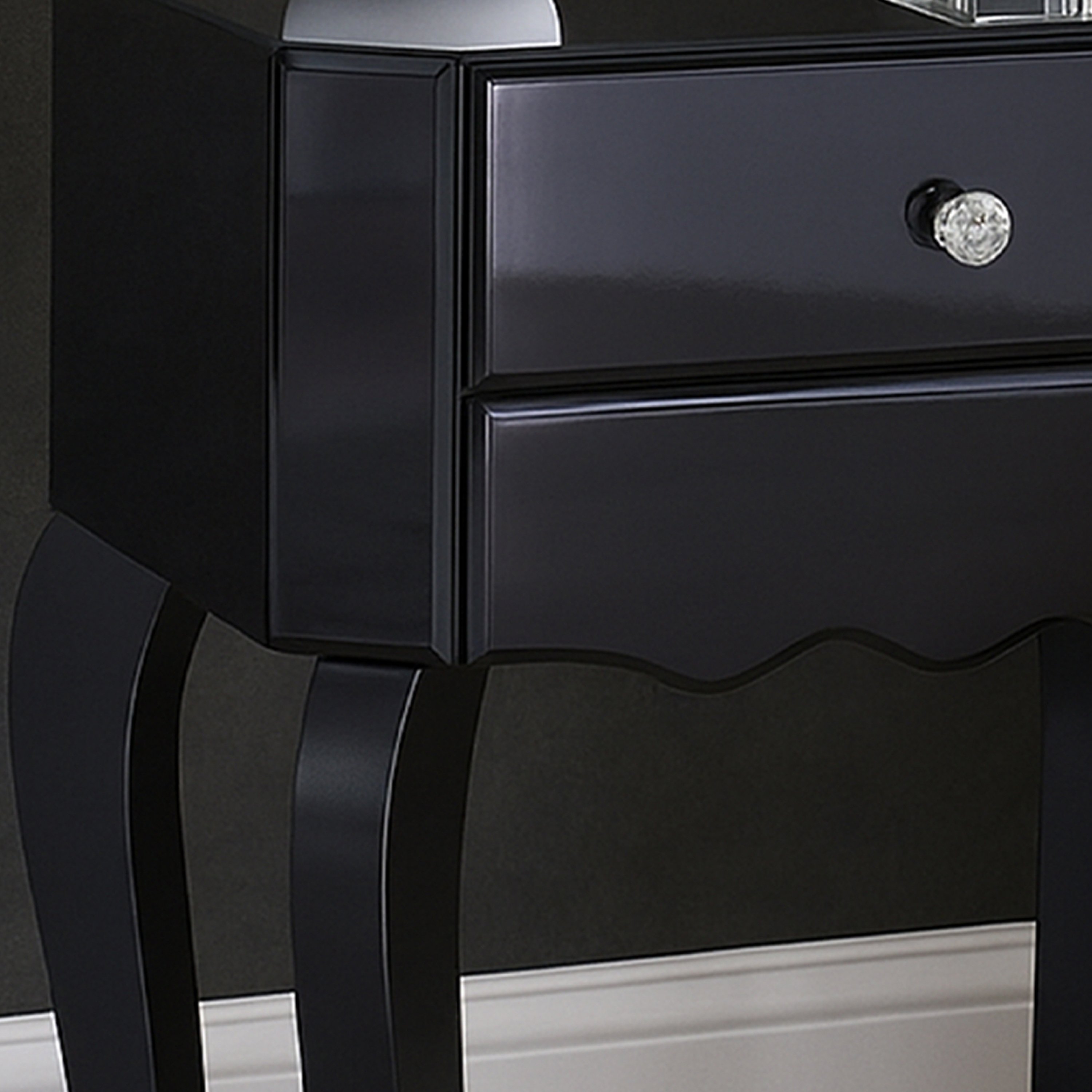 Orsina Mirrored 1 Drawer Side Table - Black - Image 3