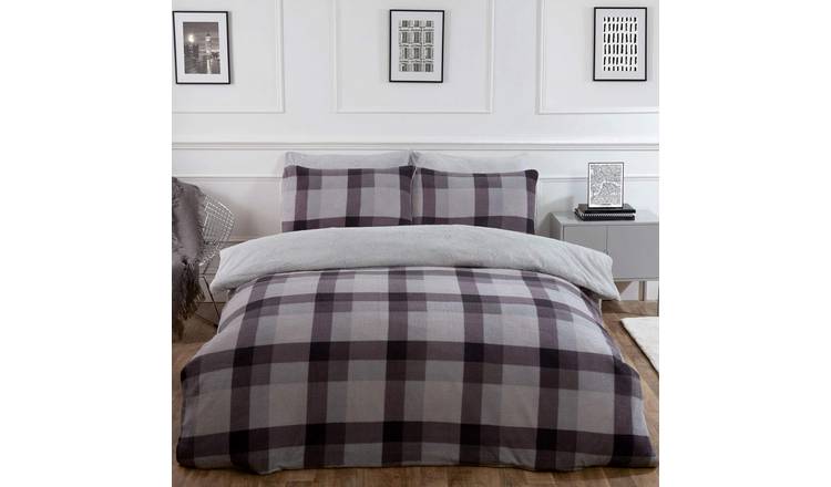 OHS Check Teddy Duvet Cover Set Grey - King