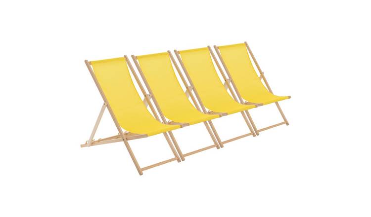 Harbour Housewares Folding Wooden Deck Chairs - Yellow - Pack of 4
