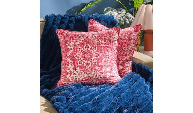 OHS 2 Pack Vintage Print Cushion Covers 45 x 45cm - Hot Pink