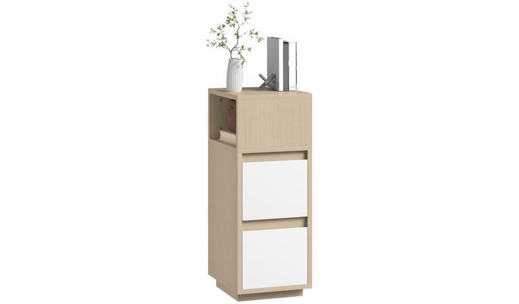 HOMCOM Slim Bedside Table with Shelf and 2 Drawers - Natural Wood Finish