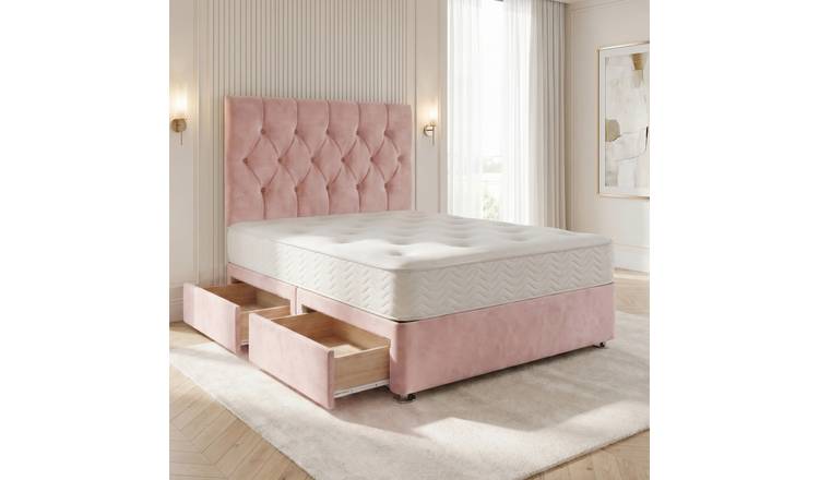 Somnior Chester Velvet Small Single 2 Draw Open Coil Divan Bed Set - Pink