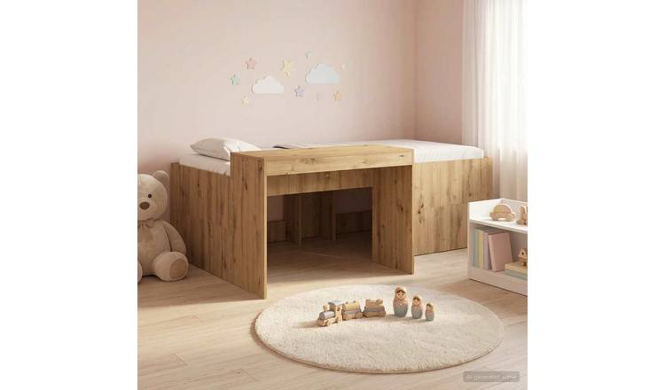 Walplus Engineered Wood Single Kids Loft Bed with Desk - Oak