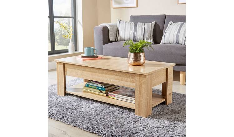 Home Source Orlando Lift Up Coffee Table with Storage Shelf - Oak