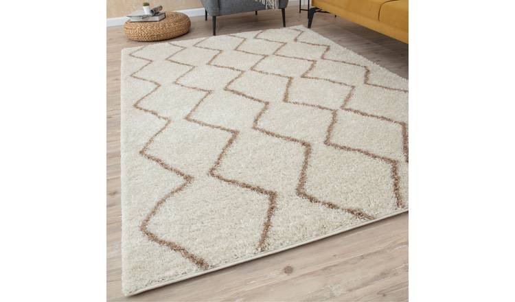 The Rugs Cream Moroccan Zigzag Shaggy Rug - 160 x 230cm