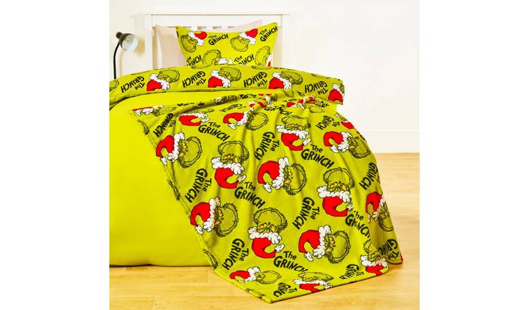 OHS Grinch Print Blanket Throw 100 x 120cm - Green