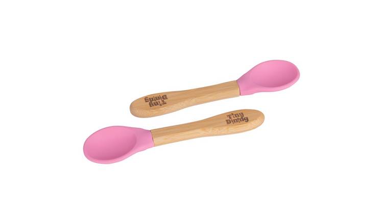 Tiny Dining Children's Bamboo Silicone Tip Spoons - Pink - Pack of 2