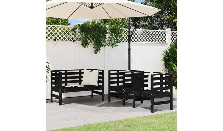 Walplus 3 Piece Wood Garden Lounge Set - Black - 61.5 x 53 x 71 cm