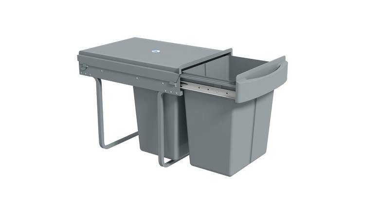 HOMCOM 40L Under Sink Pull Out Bin With 2 Removable Compartments - Grey
