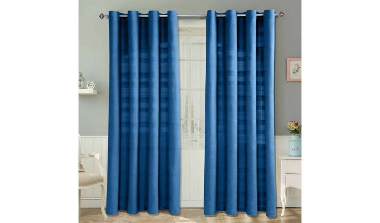 Homescapes Blue Cotton Rajput Ribbed Curtains - 137cm x 137cm