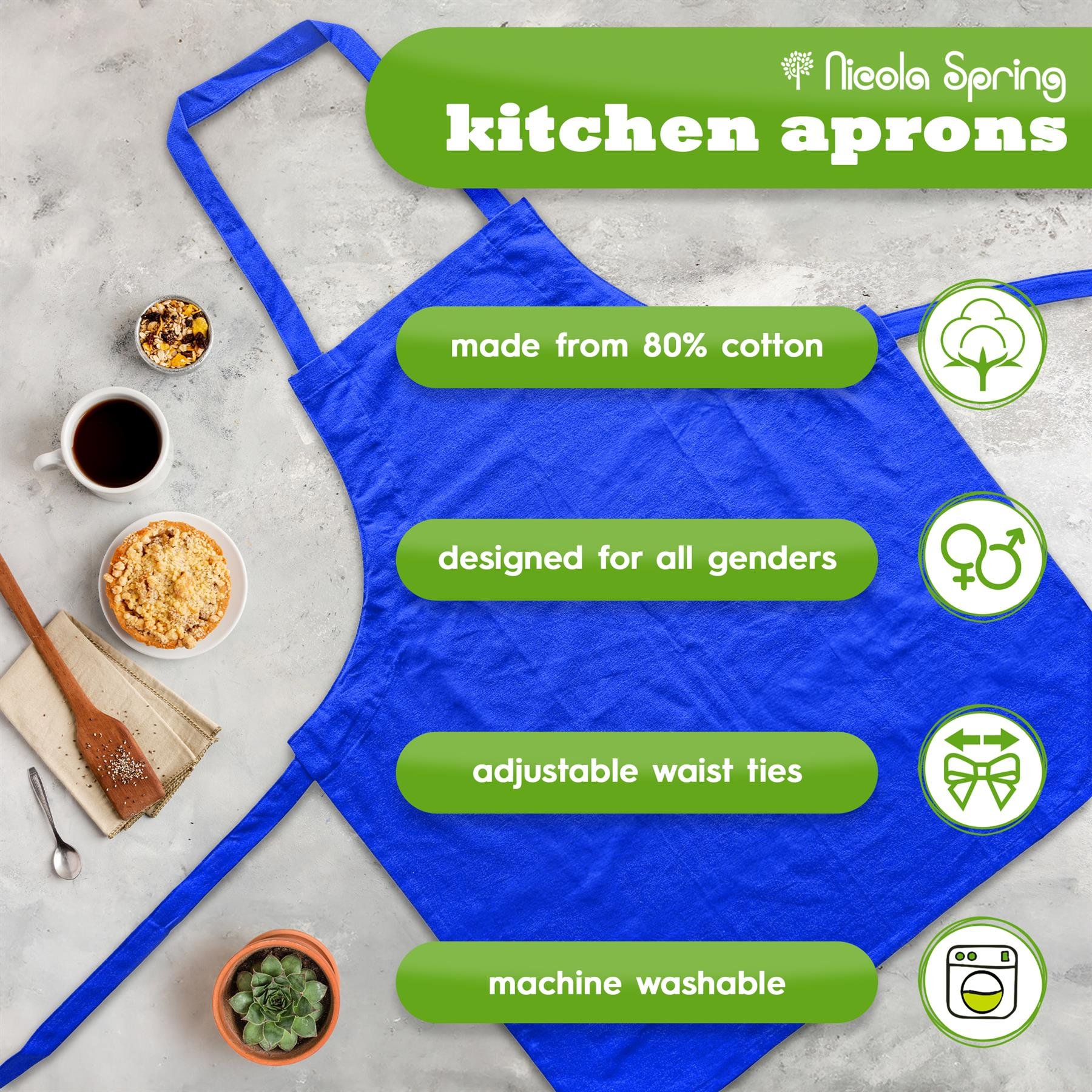 Nicola Spring Cotton Kitchen Bib Apron - Royal Blue - Image 2