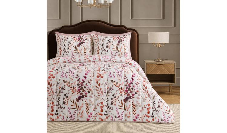 OHS Floral Coverless 10.5 Tog Duvet Set with Pillowcase - Burgundy - King