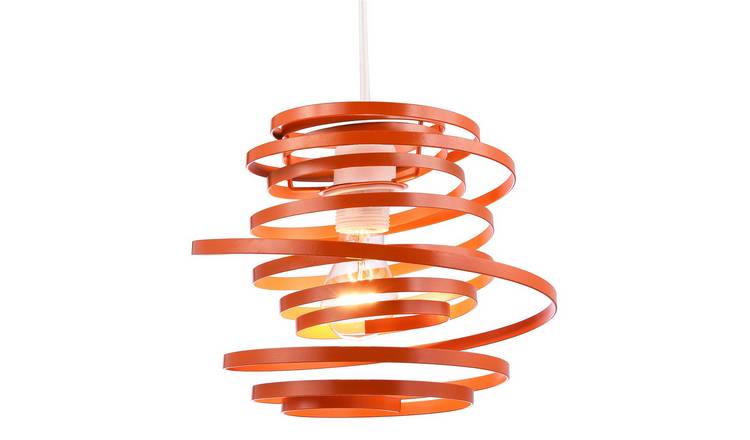 Happy Homewares Orange Gloss Metal Double Ribbon Spiral Pendant Shade - 23cm
