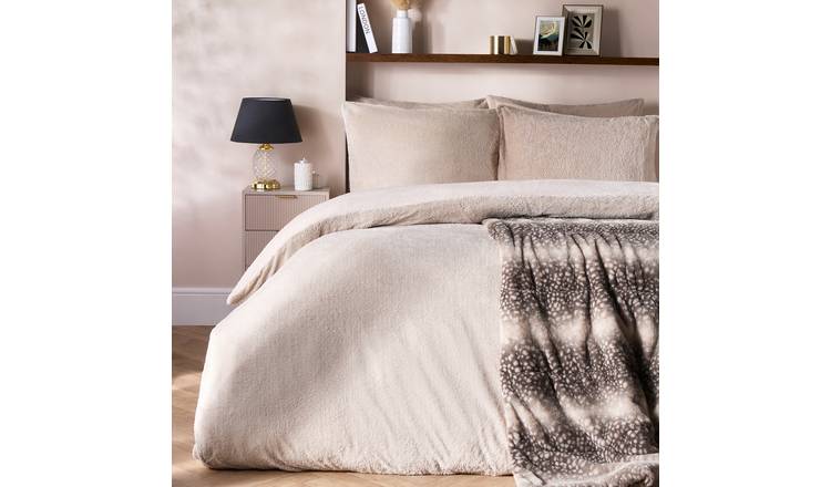 OHS Reversible Teddy Duvet Cover Set Beige - King