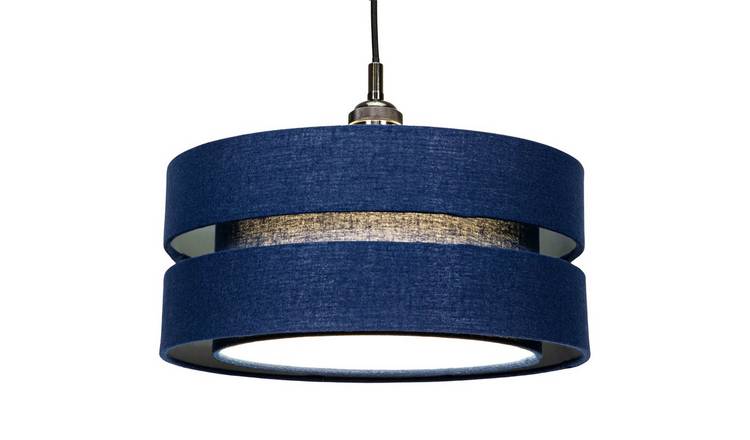 Happy Homewares Midnight Blue Linen Fabric Triple Tier Pendant Shade - 35cm