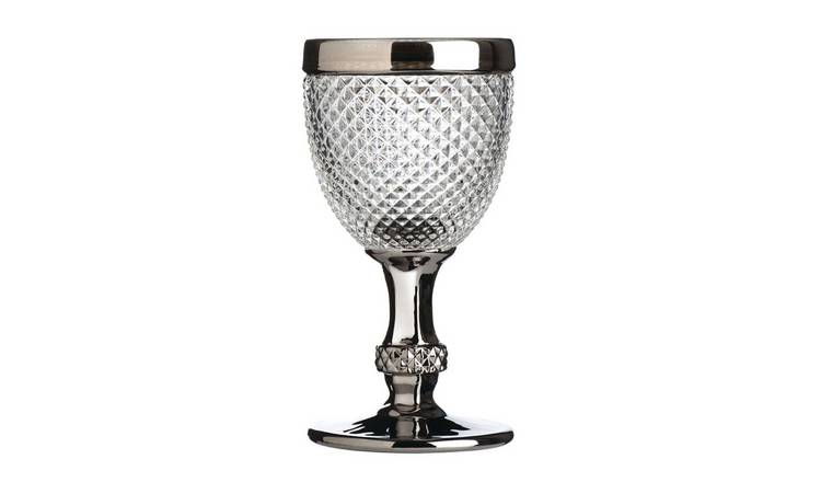 Orsina Pyramid Diamond Finish Wine Glass – Silver & Clear