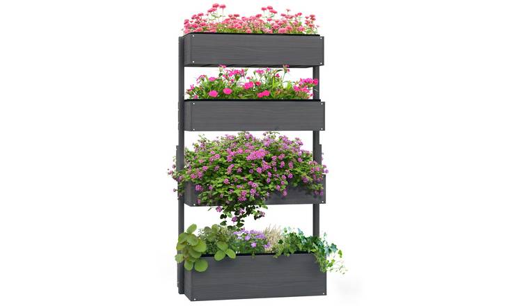 Outsunny 4 Tier Wooden Freestanding Outdoor Raised Garden Bed - Grey