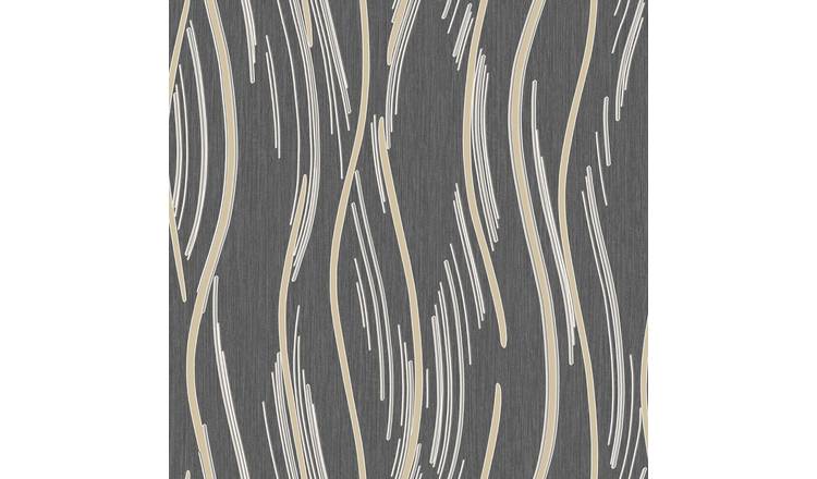 World Of Wallpaper Shimmer Wave Textured Wallpaper - Black & Gold